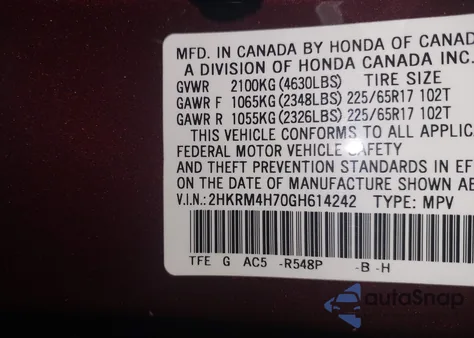 2016 Honda Cr-V Ex-L z USA, uszkodzony, nr VIN 2HKRM4H70GH614242